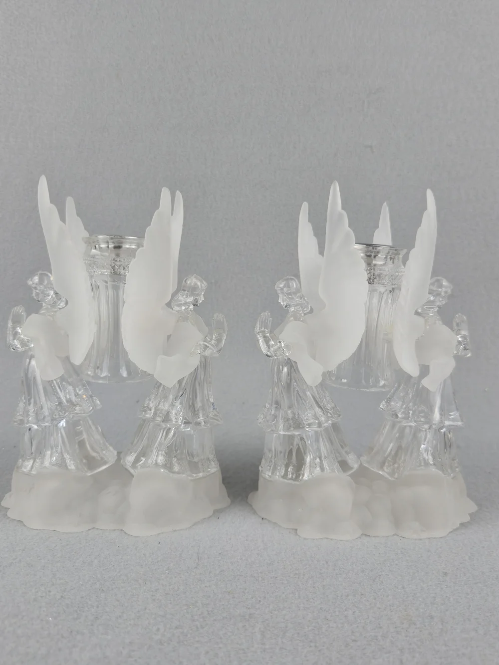 NIB Vintage Frosted Clear Acrylic Angel Holders Set